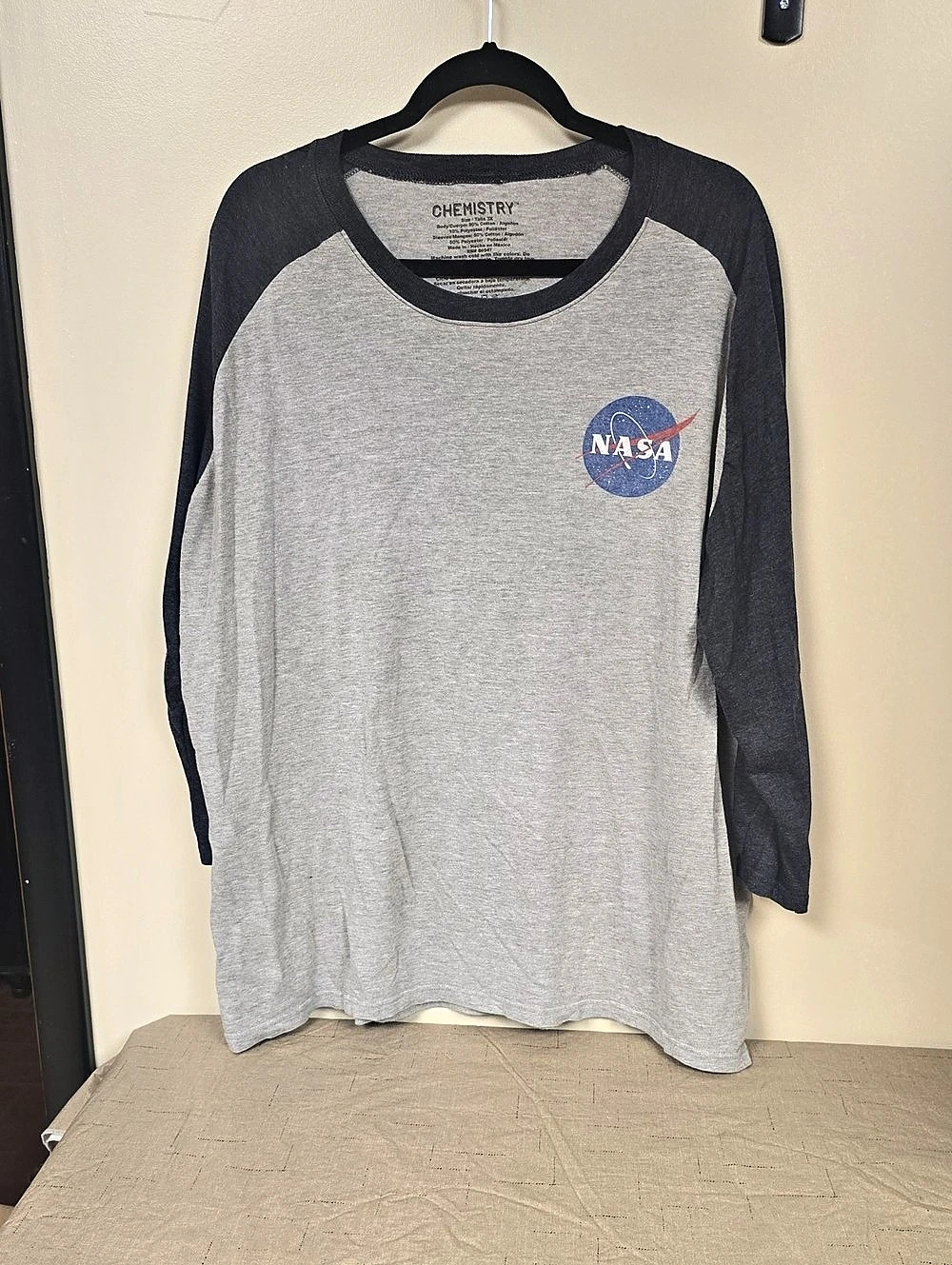 Chemistry NASA Raglan Long Sleeve Graphic Tee Gray & Black 3X